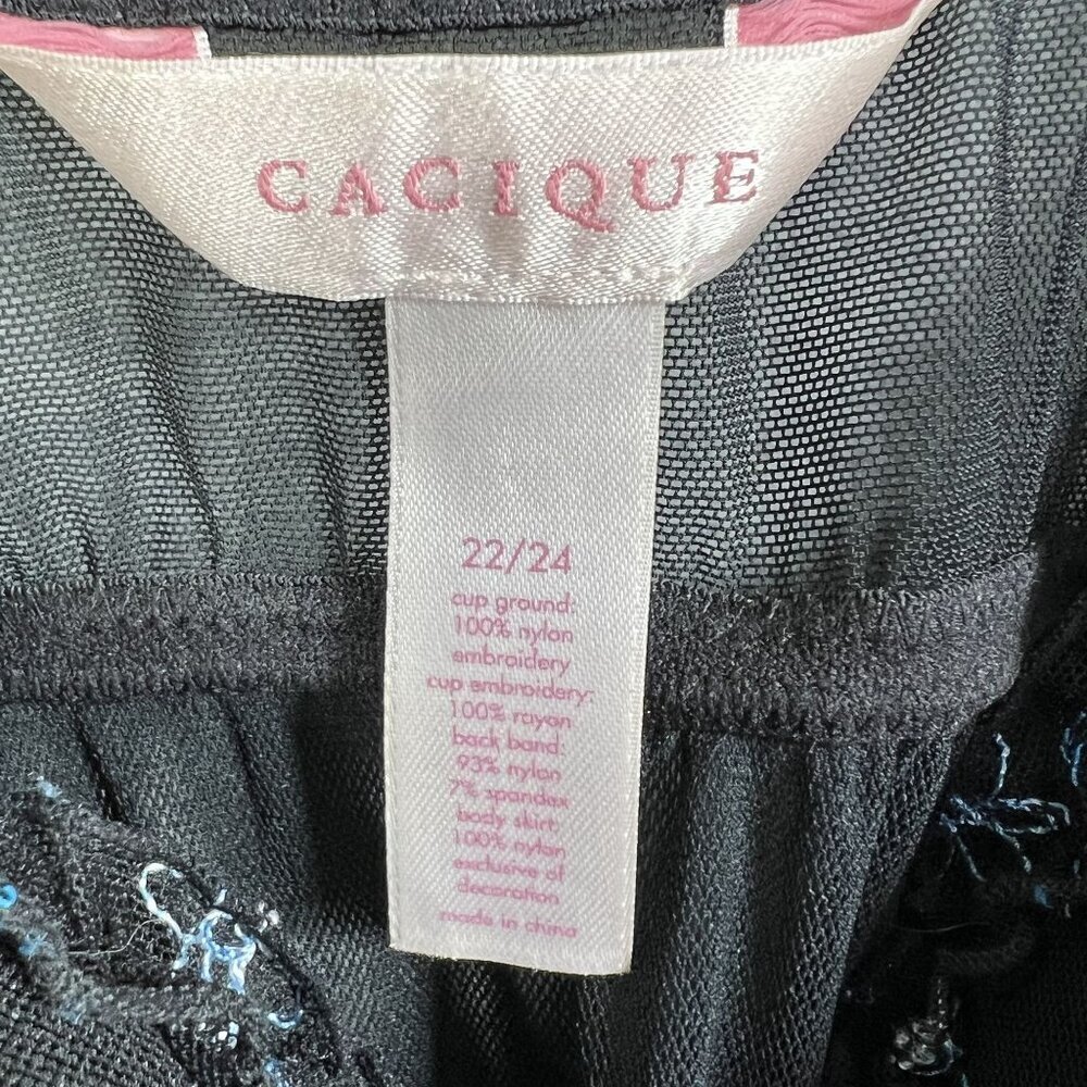 Cacique Womens 3X Babydoll Teddy Black Blue Floral Embroidered Bow Nightgown - Picture 8 of 10